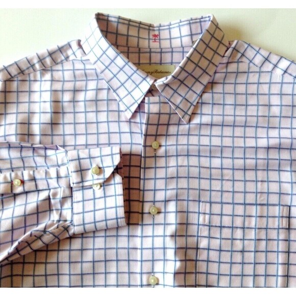 Tommy Bahama Shirt Men's 17 34/35 Pink Blue Check Button Down Business Casual - Picture 2 of 5